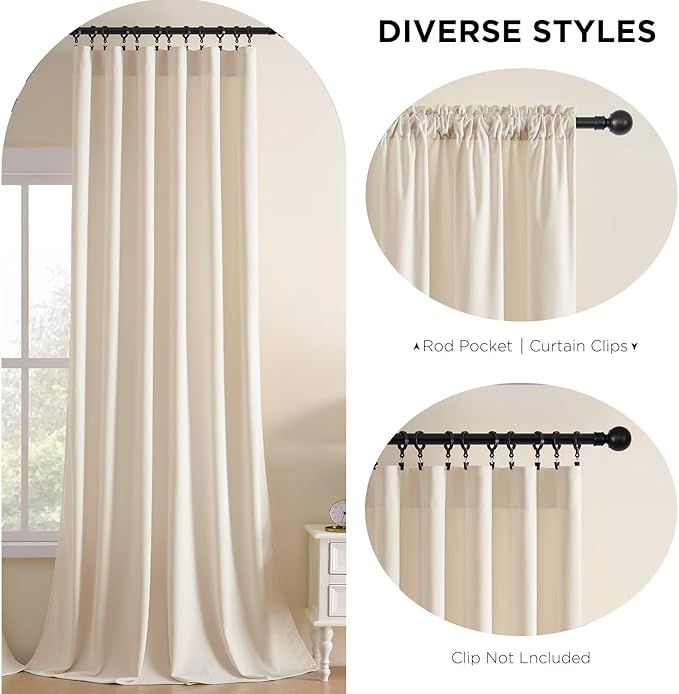 Joydeco Velvet Curtains White Blackout Curtains Thermal Insulated 90 inches Long Window Curtains Super Soft Room Darkening Drapes for Bedroom Living Room Elegant Rod Pocket 2 Panels Cream White