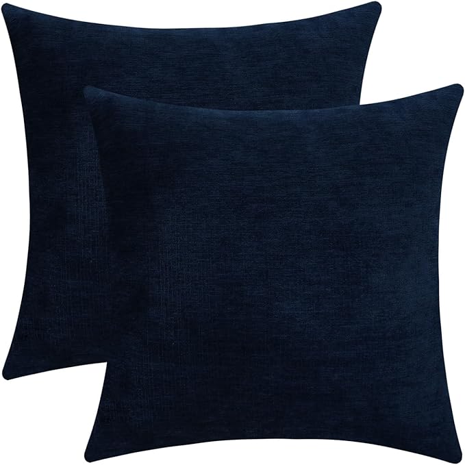 Jeneoo Navy Blue Decorative Throw Pillow Covers Soft Chenille Comfy Square Couch Cushion Cases for Living Room Sofa Decor (Set of 2, 18 x 18 Inches)