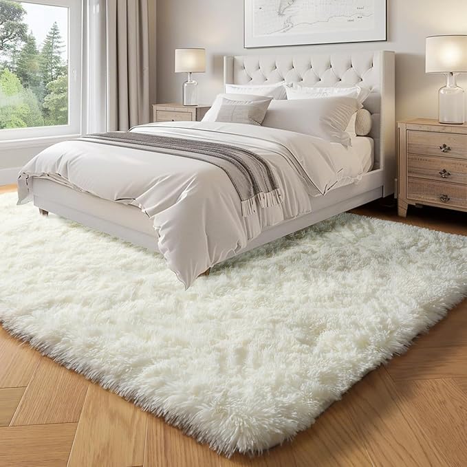 PAGISOFE Machine Washable Area Rugs for Living Room 6x9 Ft,Cream White Soft Fuzzy Shaggy Rugs for Bedroom, Office Ivory Nursery Carpet Boys Girls Dorm Pastel Rug for Kids Room Home Decor Aesthetic