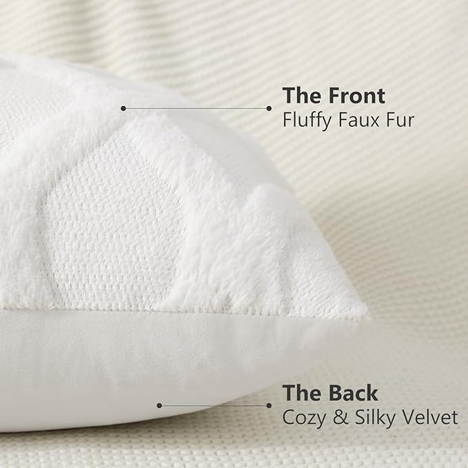decorUhome Spring Euro Sham Throw Pillow Covers 24x24 Inch Set of 2, Soft Plush Faux Fur Wool Cream White Couch Pillow Covers, Decorative Neutral Pillow Cases for Bed Sofa Living Room Home Decor
