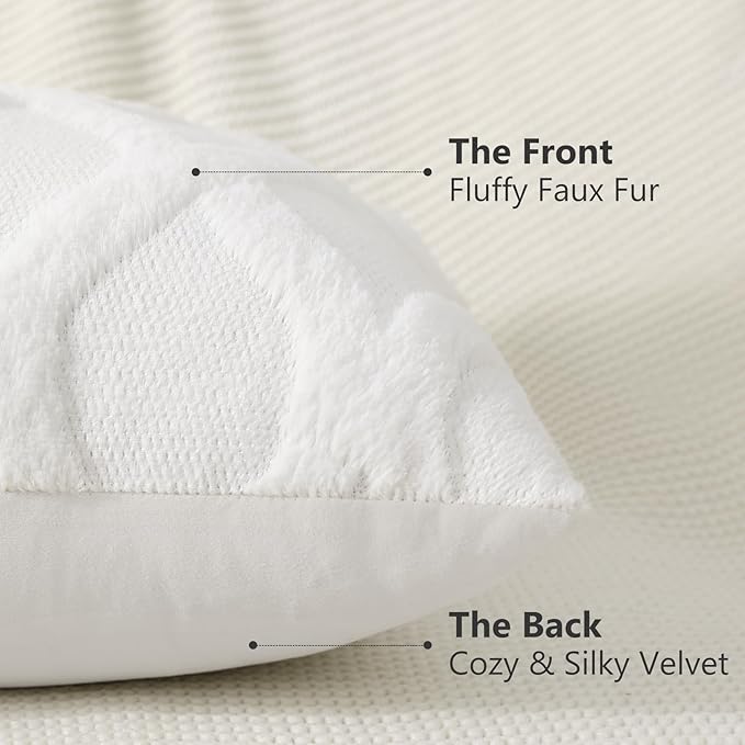 decorUhome Spring Euro Sham Throw Pillow Covers 26x26 Inch Set of 2, Soft Plush Faux Fur Wool Cream White Couch Pillow Covers, Decorative Neutral Pillow Cases for Bed Sofa Living Room Home Decor