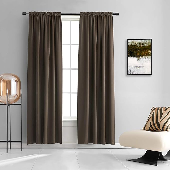 DONREN 2 Panels 84 inch Length Chocolate Brown Blackout Curtain Panels for Bedroom - Rod Pocket Room Darkening Thermal Insulated Drapes Curtains for Living Room (42 x 84 Inches Long)