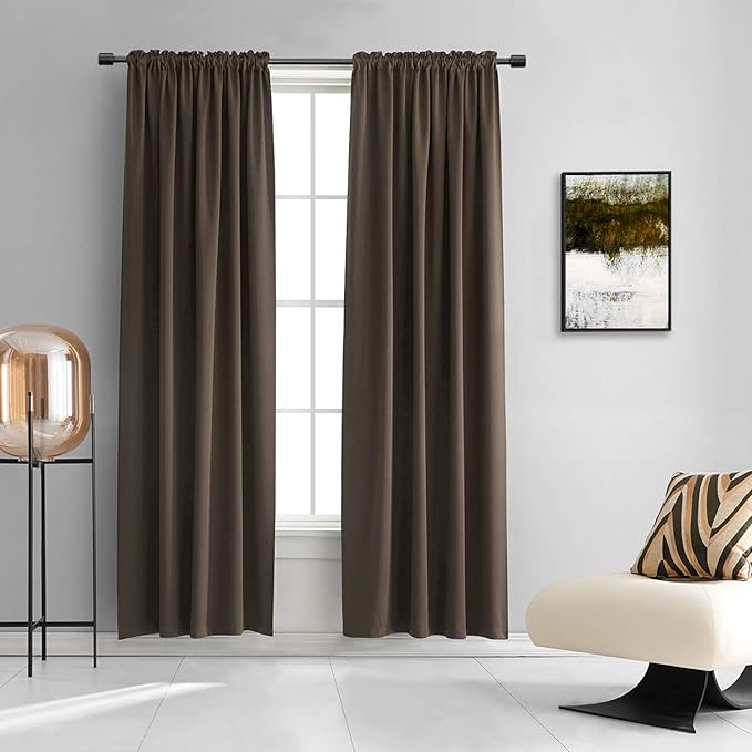 DONREN 2 Panels 84 inch Length Chocolate Brown Blackout Curtain Panels for Bedroom - Rod Pocket Room Darkening Thermal Insulated Curtains for Living Room (52 x 84 Inches Long)