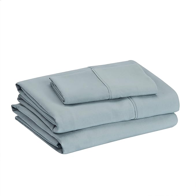 Amazon Basics Lightweight Super Soft Easy Care Wrinkle Free Microfiber 3 Piece Bed Sheet Set with 14-Inch Deep Pockets, Twin, Spa Blue, Solid, Kids, Men & Women Bedding