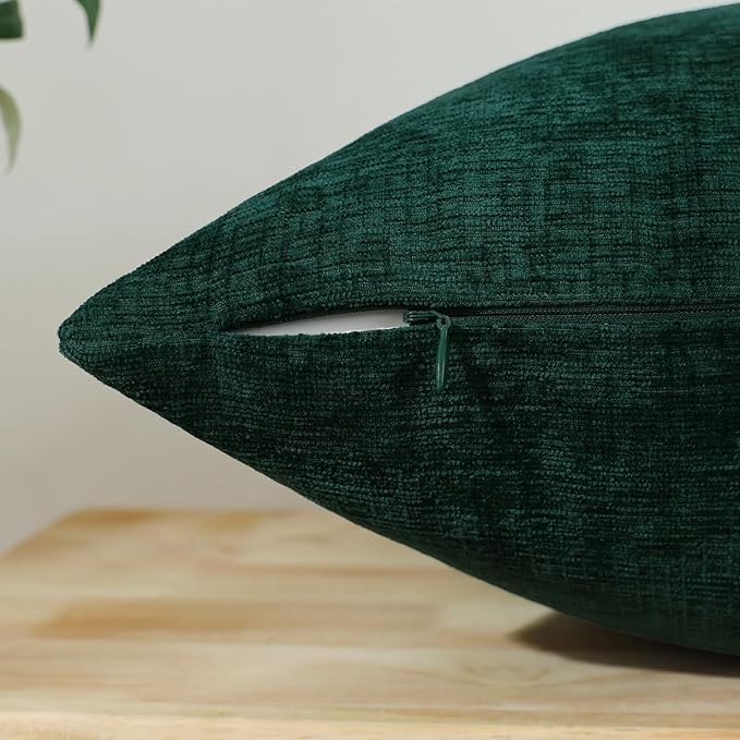 Jeneoo Hunter Green Decorative Throw Pillow Covers Soft Chenille Comfy Square Couch Cushion Cases for Living Room Sofa Decor (Set of 2, 20 x 20 Inches)