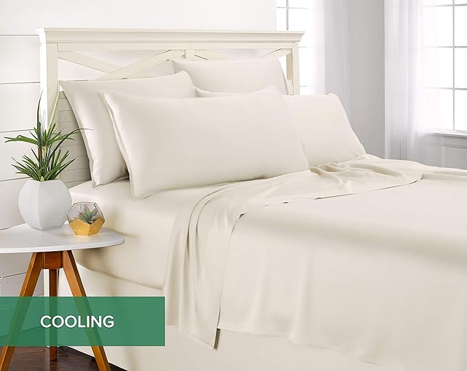 Pure Bamboo Twin Sheets, Genuine 100% Organic Viscose Derived from Bamboo Bed Sheet Set, Luxuriously Soft & Cooling, Double Stitching, 2 Year Quality Promise (Twin, Ivory)