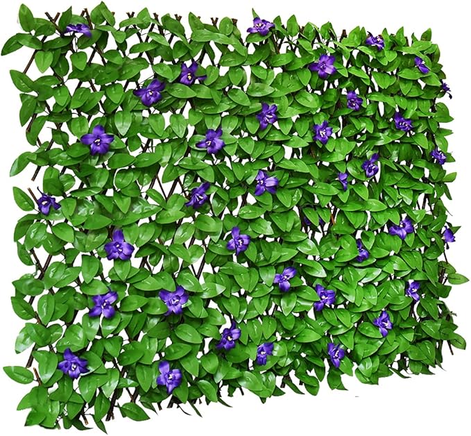 Sumery Expandable Fence Privacy Screen for Balcony Patio Outdoor,Decorative Faux Ivy Fencing Panel,Artificial Hedges (Single Sided Leaves) (2, Green Flowers)