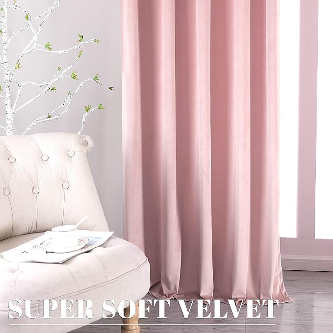 nanbowang Pink Velvet Curtains - 42 Inches Width 63 Inches Long Soft Curtain Rod Pocket Thermal Insulated Window Treatment for Bedroom 2 Panels