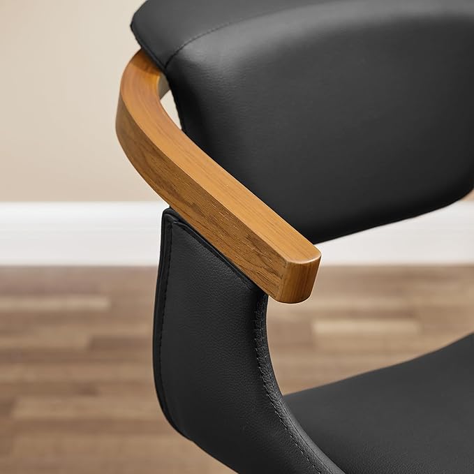 Art Leon Office Chair No Wheels - Mid Century Modern Swivel Desk Chair, Faux Leather Upholstered Accent Chair for Living Room Bedroom Study, Black
