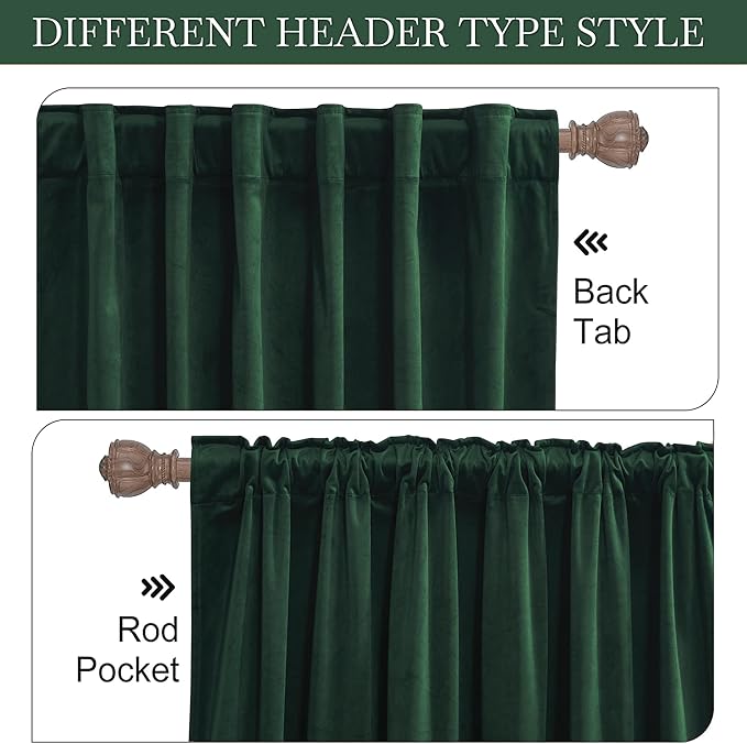 RYB HOME Living Room Curtains, Vintage Velvet Drape Soft Durable Texture Room Darkening Privacy Window Treatment Decorative Backdrop Thermal Curtain for Bedrooom, Hunter Green, W52 x L96 inch, 2 Panel