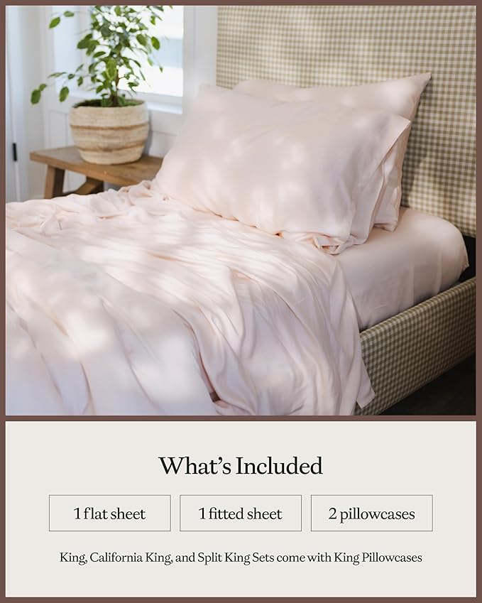 Cozy Earth Luxury Bed Sheet Set - 100% Viscose from Bamboo Fabric, Ultra-Soft & Breathable, Fits Regular & Deep Pocket Mattresses up to 20" - 5 Pieces Split King Sheet Set - Peony