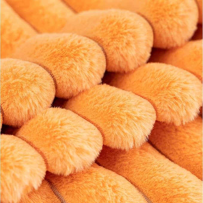 ZLINA Set of 2 Orange Faux Fur Decorative Throw Pillow Covers Fluffy Striped Pillowcase Cushion Covers 12 x 20 Inch Decor Sofa Couch Bedroom