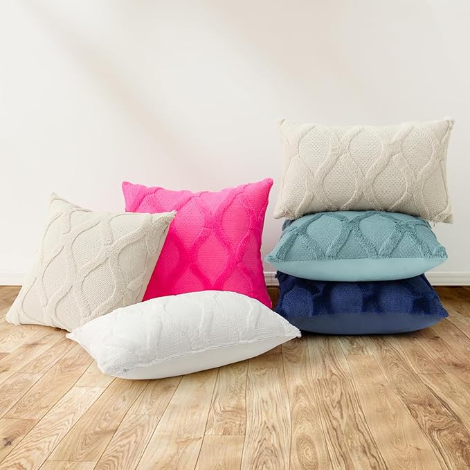 decorUhome Spring Euro Sham Throw Pillow Covers 26x26 Inch Set of 2, Soft Plush Faux Fur Wool Hot Pink Couch Pillow Covers, Decorative Neutral Pillow Cases for Bed Sofa Living Room Home Decor