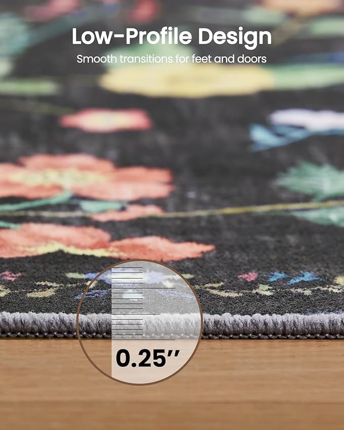 Amada 2x6 Washable Runner Rug, Non-Slip & Low-Profile Kitchen Area Rug with Durable Edge Binding, Boho Floral Pattern, Soft Long Entryway Runner Rugs for Bedroom & Hallway
