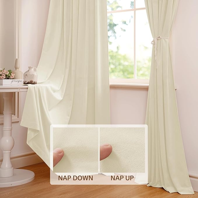 StangH Velvet Curtains 120 inches Long - Ivory White Room Darkening Privacy Protect Window Drapes for Living Room/Sliding Door, Rod Pocket Backdrop Curtains for Party, W52 x L120, 2 Panels