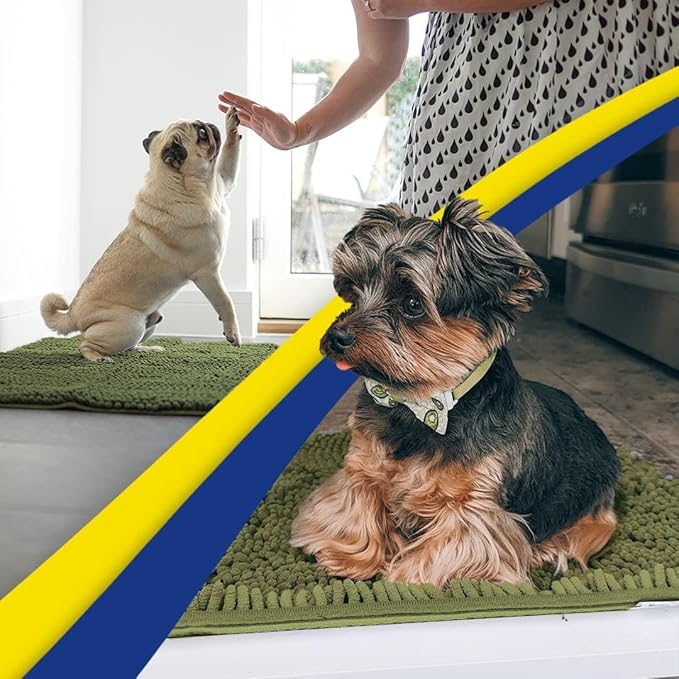 Muddy Mat® | Super Absorbent Door Mat Indoor, Microfiber Quick Dry Chenille Entryway Rug, Non-Slip Front Door Mat, Indoor Mats for Entryway, Machine Washable Pet Rug, Army Green 24" x 72"