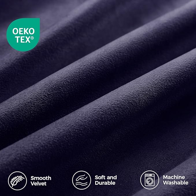 Pinch Pleated 100% Blackout Curtains for Bedroom, Navy Blue Velvet Curtains for Living Room, Black Out Curtain 108 inch Long Room Darkening, Blackout Pinch Pleat Drapes with Hooks 2 Panels