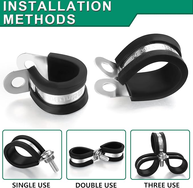 15pcs 1-1/2 Inch Stainless Steel Cable Clamps,Rubber Coated Cushioned Insulated Cable Clamp,Automotive Cable Wire Clamps,Pipe Clamps,Metal Clamp for Tube,Lines,Wire Cord Installation(Black,38mm)