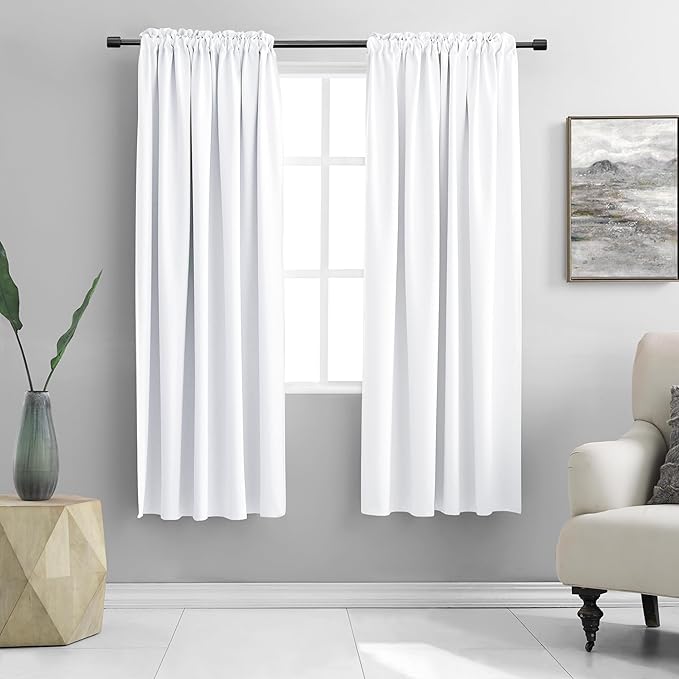DONREN Pure White Room Darkening Curtains for Children Bedroom - Lily White 63 Inch Length Half Blackout Curtains Summer Heat Insulated Curtain Drapes for Nursery W42 x L63 Inch