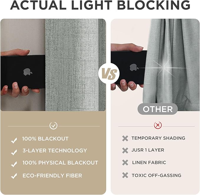Joydeco Linen Blackout Curtains for Bedroom - 100% Light Blocking 1 Panels, Light Grey Drapes 100" W x 84" L, Thermal Insulated Room Darkening Curtains for Living Room, Rod Pocket & Back Tabs