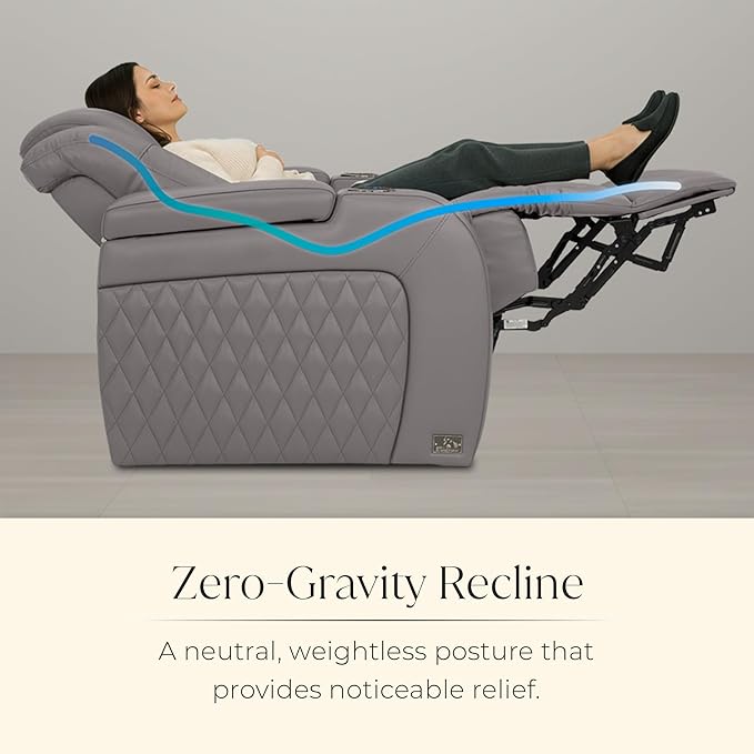 Seatcraft Diamante Zero-Gravity CoolZero Italian Leather Home Theater Seating, Power Headrest, Power Recline, Row of 2, Gray