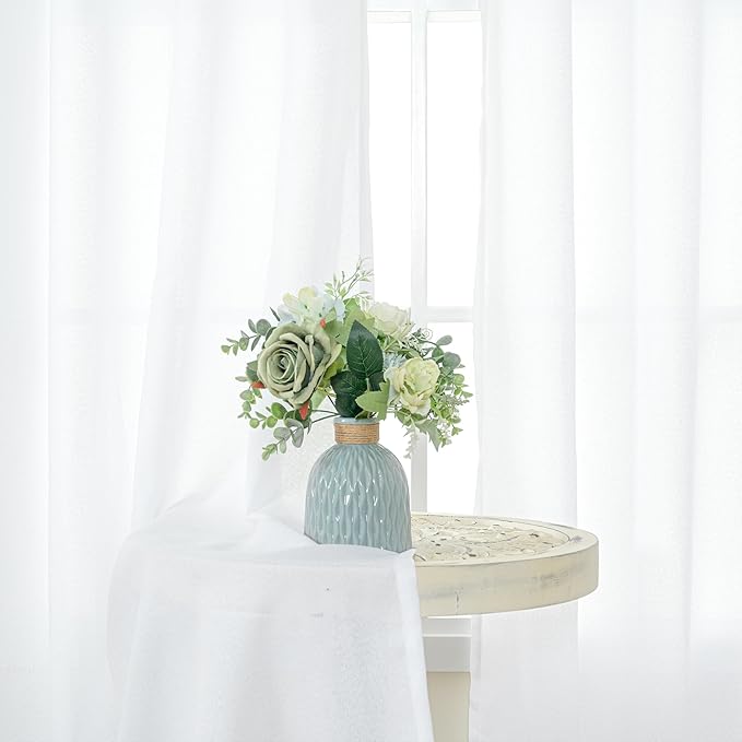 YoungsTex 48 Inch Length White Linen Curtains for Short Window, Light Filtering Drapes with Bronze Grommet Semi Sheer for Kitchen Living Room Windows Decorative Privacy, 42 X 48 Inch, 2 Panels