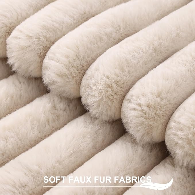 Pallene Faux Fur Plush Throw Pillow Covers 24x24 Set of 2, Luxury Soft Fluffy Striped Decorative Pillow Covers for Sofa, Couch, Living Room, Apricot