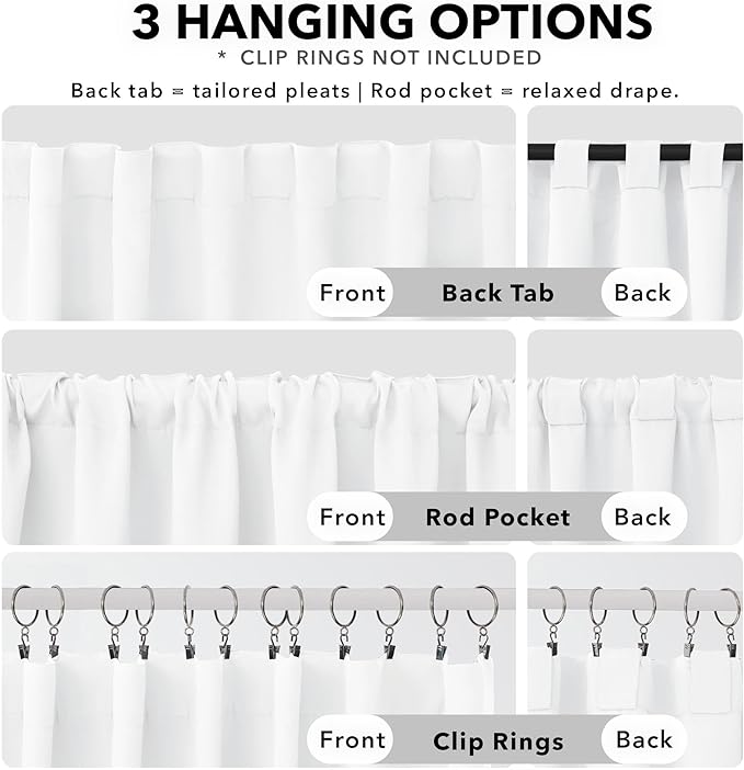 Deconovo Blackout Curtains, Thermal Insulated, W42 x L108 2 Panels, Back Tab, Machine Washable, Room-Darkening Drapes for Bedroom/Living Room Pure White