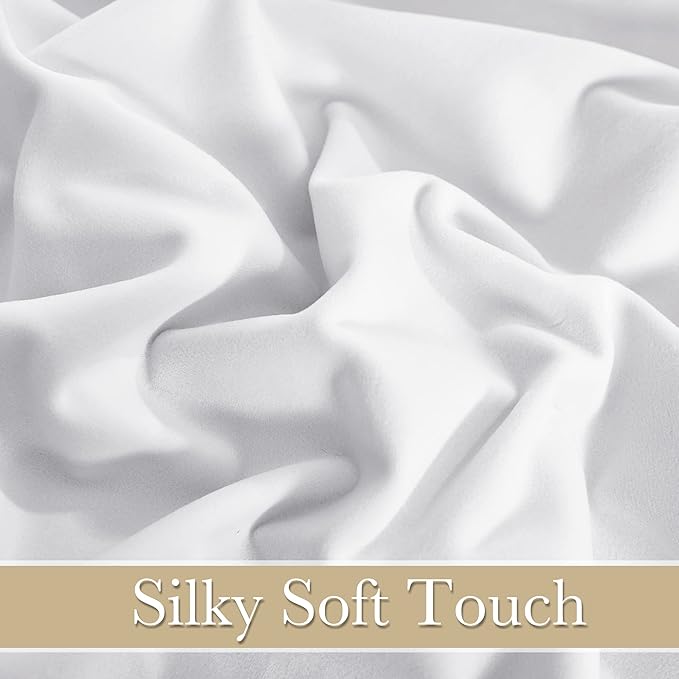 RYB Home White Velvet Curtains 84 inches - Plush Soft Modern Decorative Drapes Back Tab & Rod Pocket Window Treatment Panels for Bedroom Living Room Dining Room, W52 x L84 2 Panels