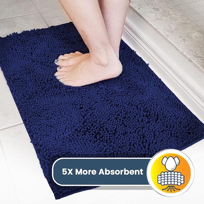 Muddy Mat® Shown on TV – Super Absorbent Door Mat Indoor, Microfiber Quick Dry Chenille Entryway Rug, Non-Slip Front Door Mat, Indoor Mats for Entryway, Machine Washable Pet Rug, Navy Blue 36"x60"