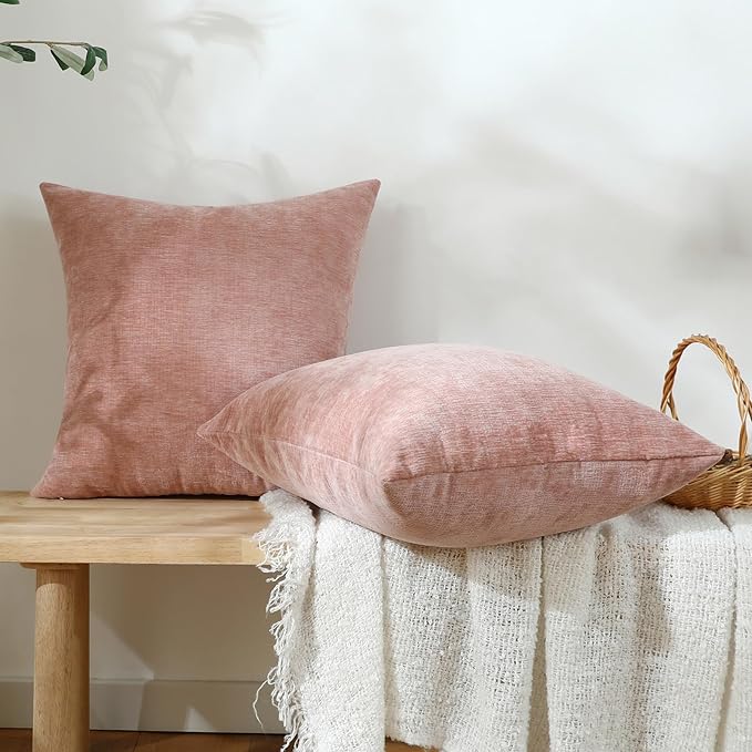 Jeneoo Blush Pink Decorative Throw Pillow Covers Soft Chenille Comfy Square Couch Cushion Cases for Living Room Sofa Decor (Set of 2, 20 x 20 Inches)