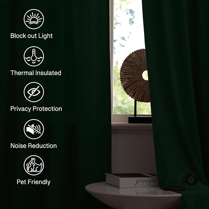 StangH 120 inches Dark Green Velvet Drapes for Living Room, Rod Pocket Christmas Backdrop Curtains Thermal Insulated Window Curtains for Sliding Glass Door, W52 x L120, 2 Panels