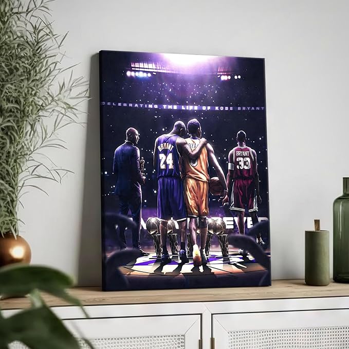 Kobe Bryant Legacy Canvas Wall Art Print Poster, Iconic Inspirational Sports Picture Artwork, Motivational Mamba Mentality Painting Wall Decor for Office Gym Home Living Room Bedroom, Framed 20x24inch