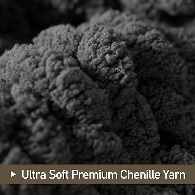 Chunky Knit Throw Blanket 60"X 80", 100% Handmade with Soft Chenille Yarn, 6.7lbs Thick Cable Knitted Blankets, Large Rope Knot Crochet Throws for Couch Sofa Bed Home Decor, Dark Grey