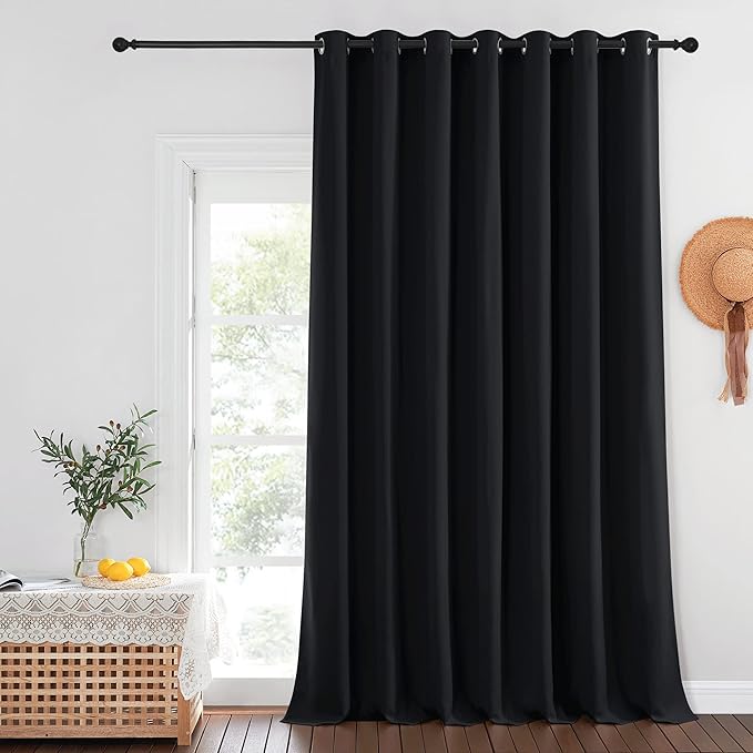 NICETOWN Blackout Patio Curtain Extra Wide and Long W100 x L120, Grommet Top Solid Panels Room Darkening Blind Thermal Insulated for Living Room/Sliding Glass Door, 1 Panel, Black