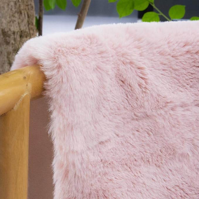 Pink Washable Fluffy Rug 5x7 Area Rugs for Bedroom Plush Faux Rabbit Shag Fur Rug for Living Room Nursery