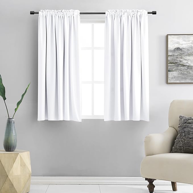 DONREN Half Blackout Curtain Panels for Small Window, Home Decoration Easy-Care Rod Pocket Draperies & Drapes, Window Covering for Kitchen (2 Panels, 42 by 54 inch Length, Snow White)