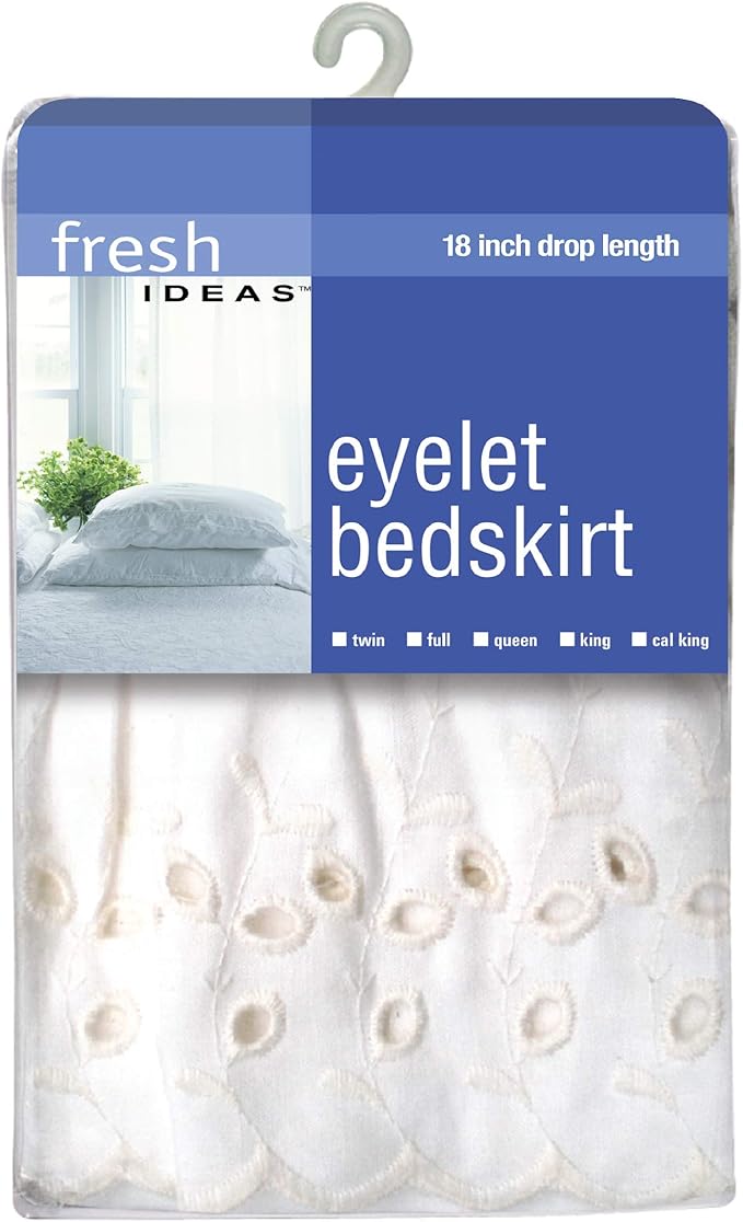 Fresh Ideas Eyelet Bed Skirt, Ruffled Design, 18 Inch Drop, Embroidered Scalloped Edge, California King, White