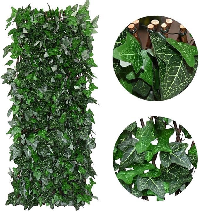 Sumery Expandable Fence Privacy Screen for Balcony Patio Outdoor,Decorative Faux Ivy Fencing Panel,Artificial Hedges (Single Sided Leaves) (4, Green-Ivy)