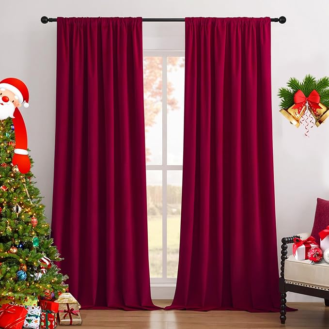 Joydeco Red 100% Blackout Curtains 102 Inch 2 Panels, Luxury Thermal Red Velvet Curtains for Bedroom Living Room, Soundproof Blackout Window Drapes, Rod Pocket & Back Tab (52W x 102L)