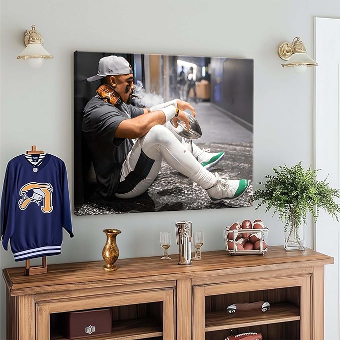 B.B.F MAKE 2025 Super Canvas Bowl Wall Art Champions Eagles Poster Print Philadelphia Hurts Painting Canvas Wall Decor Sports Stars Picture Modern Bedroom Living Room Home Decoration, Framed 8x10inch