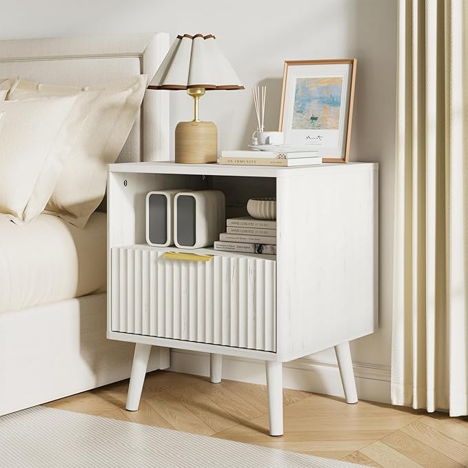 LYNSOM Fluted Dresser and Nightstand Sets 3 Piece, 5-Drawers Dresser and 1-Drawer Nightstands Set of 2, Wood Bedroom Furniture Set for Home, Bedroom, Hallway, White