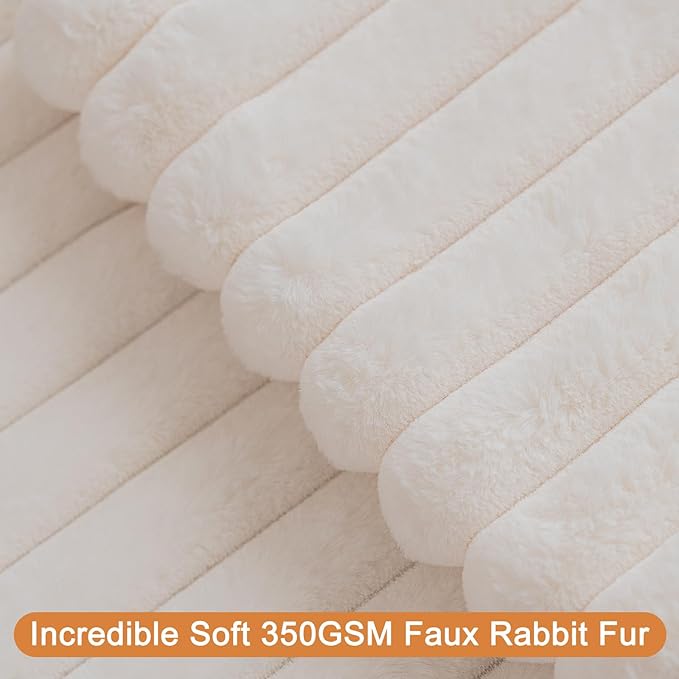 Double-Sided Faux Fur Plush Throw Pillow Covers 16x16 Set of 2 Fuzzy Striped Soft Cozy Pillowcase Luxury Decorative Pillows Square Shaggy Cushion Covers for Couch Sofa Bed,Cream White