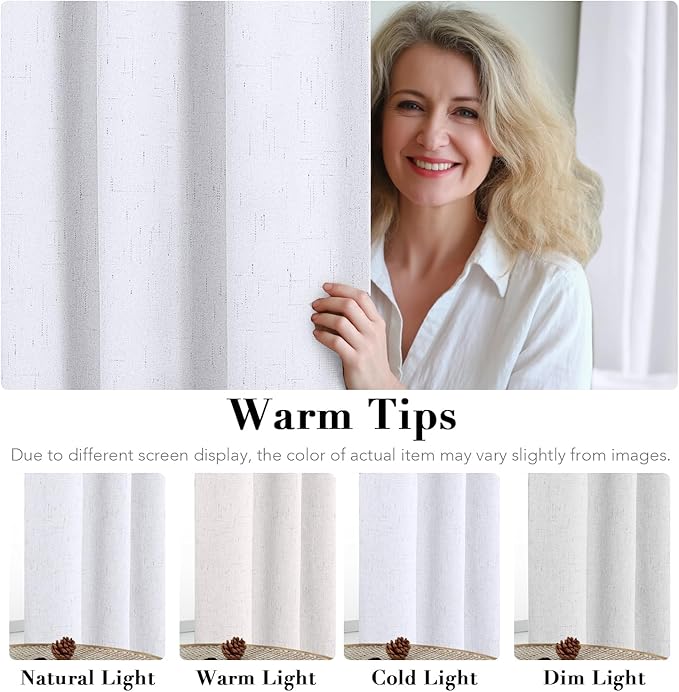 H.VERSAILTEX Primitive Polyester and Acrylic Curtains 100% Blackout Curtain Drapes Burlap Curtains with White Thermal Insulated Liner, Grommet Top Drapes (2 Panels, 42 x 84 Inch, Bright White)