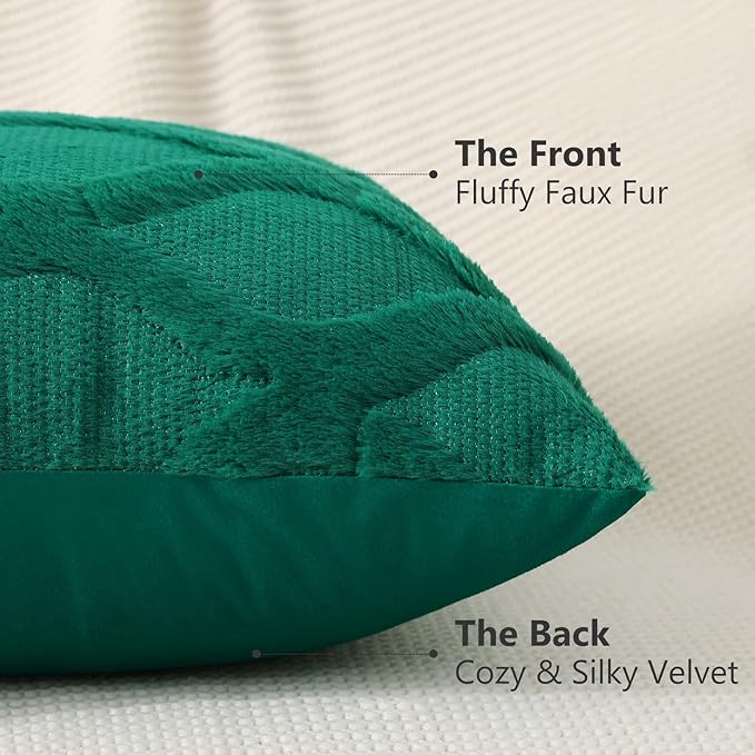 decorUhome Spring Throw Pillow Covers 12x20 Inch Set of 2, Soft Plush Faux Fur Wool Lumbar Green Couch Pillow Covers, Decorative Neutral Pillow Cases for Bed Sofa Living Room Home Decor