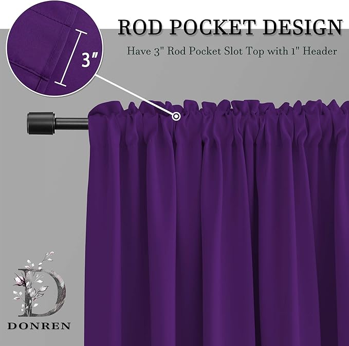 DONREN 84 Inches Long 2 Panels Blackout Curtain Panels for Bedroom - Rod Pocket Thermal Insulated Drapes for Living Room(Royal Purple,52 x 84)