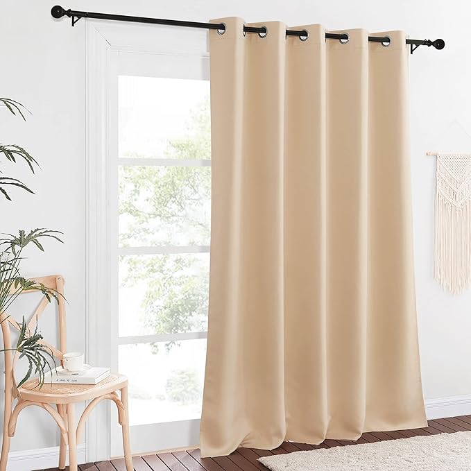 NICETOWN Blackout Window Curtain 90 inch Length - Room Darkening Thermal Insulated Solid Grommet Drape Light Blocking for Bedroom/Doorway (Biscotti Beige, 1 Panel, W66 by L90)