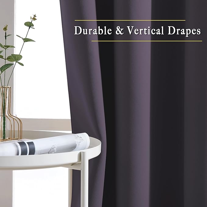 NICETOWN Bedroom Curtains Room Darkening Draperies - Greyish Purple Room Darkening Drapes/Panels for Bedroom, Grommet Top 2-Pack, 52 x 63 inches Long, Thermal Insulated, Privacy Assured