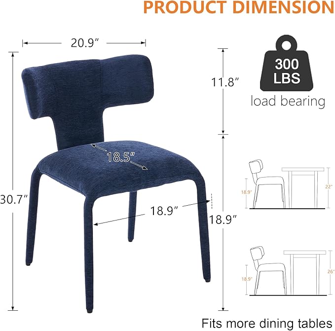 Kidol & Shellder Dining Chairs Set of 6,Modern Upholstered Fabric Dining Room Chairs with Curved Barrel Back,Armless Kitchen Chairs with Metal Legs and Padded Seat for Living Room and Bedroom Blue