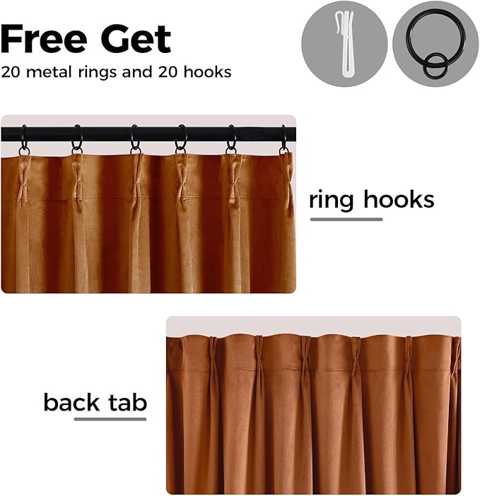 Pinch Pleated 100% Blackout Curtains for Bedroom, Yellow Velvet Curtains for Living Room, Black Out Curtain 90 inch Long Room Darkening, Blackout Pinch Pleat Drapes with Hooks 2 Panels